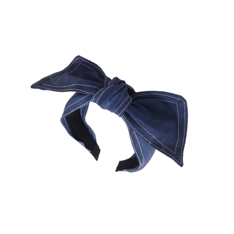 Korean style denim headband double-line stripes big bow sweet hair with simple temperament wide-brimmed hairaccessories wholesale gifts-image-668929359