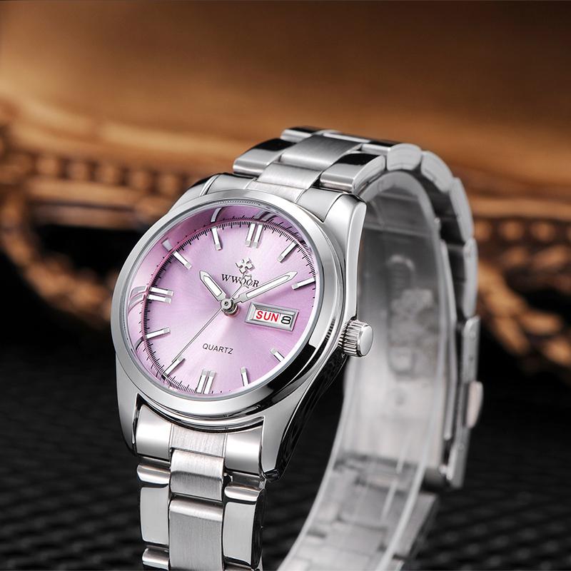 

Wristwatches Relogio Feminino Dress Pink Women Watch WWOOR Ladies Top Luxury Bracelet Wrist Simple Quartz Calendar Clock Gift Box, Silver pink