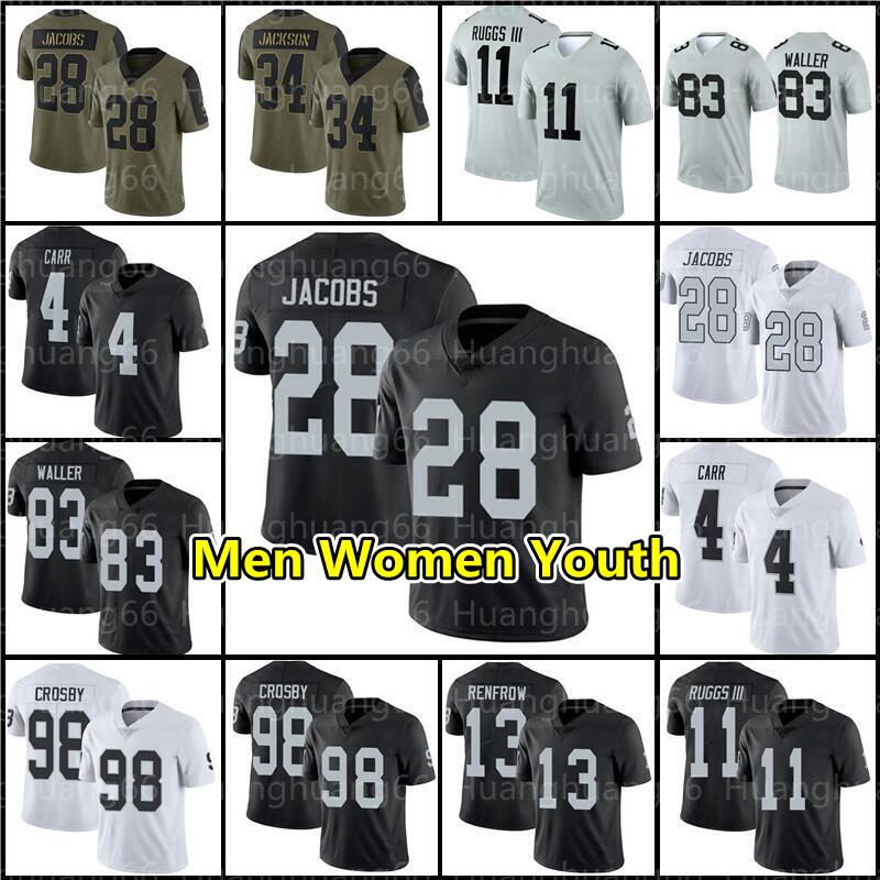 

83 Darren Waller 28 Josh Jacobs 4 Derek Carr Football Jersey Maxx Crosby 11 Henry Ruggs III Johnathan Abram Bo Jackson Hunter Renfrow Ferrell Howie Long Nassib, Men jersey