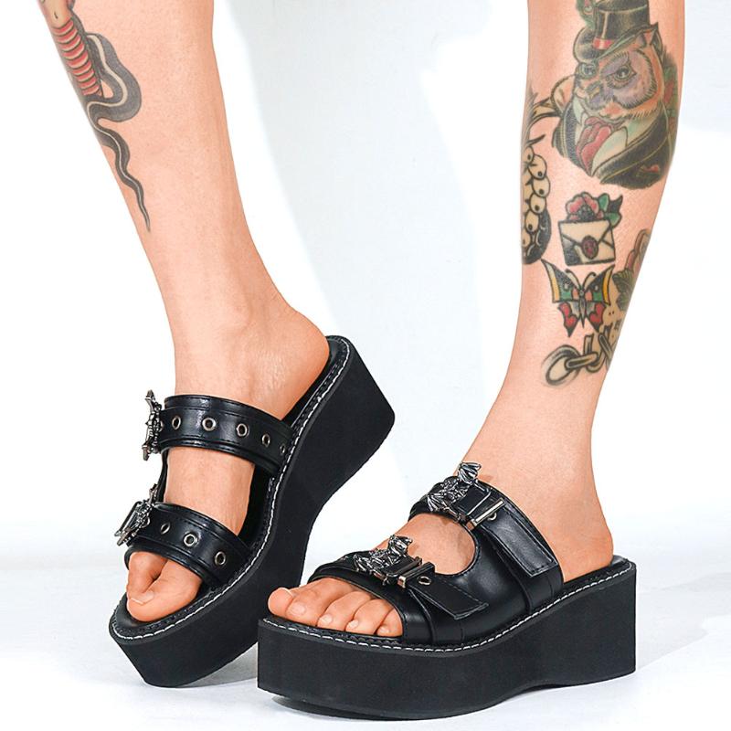 

Brand Dropship Shoes Women Platform Black Gothic Vampire Comfy For Walking Sole Heels Sandals Slipper Summer Outdoor