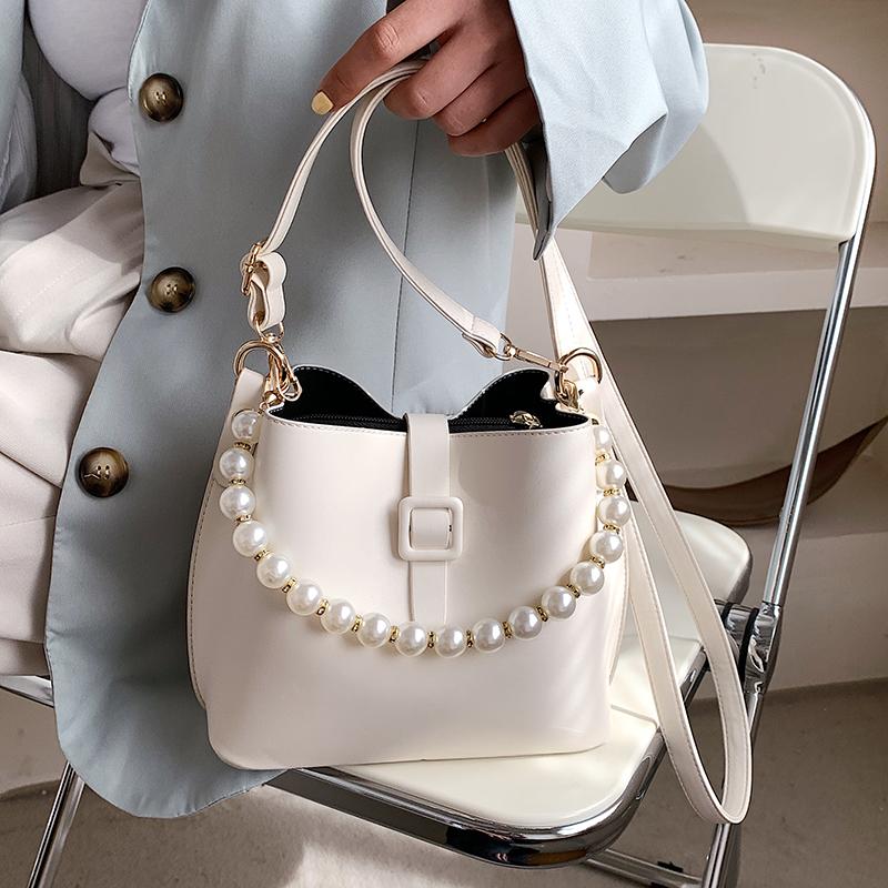 

Good Quality Simple Solid Color Pu Leather Bucket Crossbody Bag For Women 2021 Female Brand Shoulder Handbags And Purses Cross Body, Black