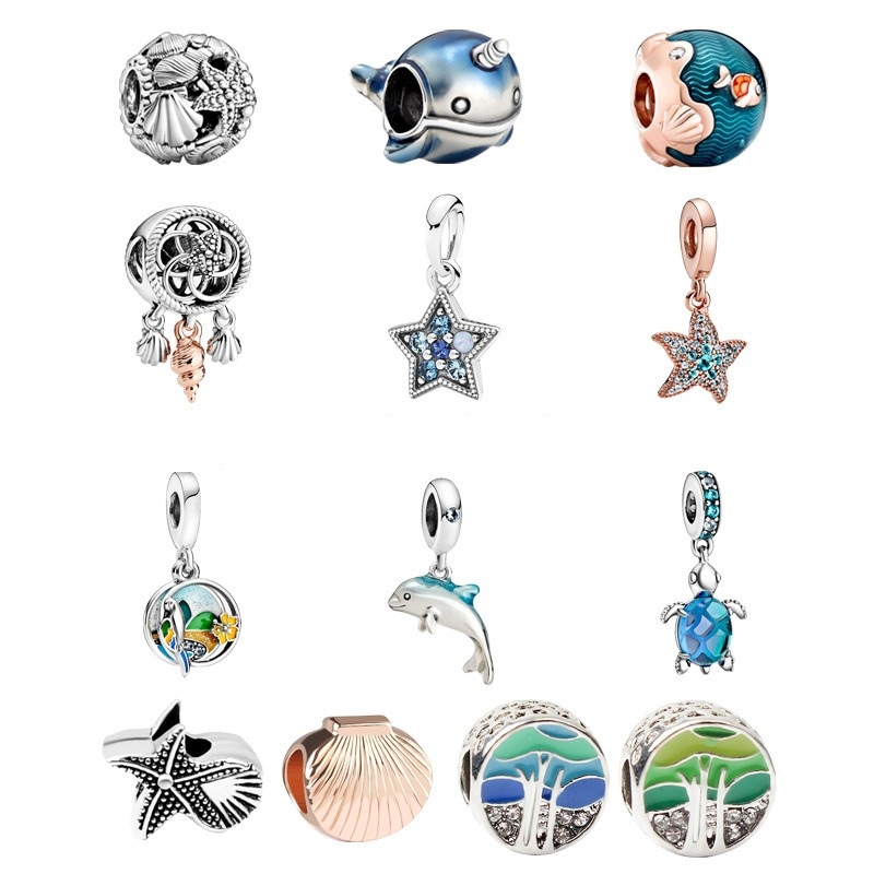 

Fits Pandora Bracelets 20pcs Summer Marine Starfish Silver Fish Girl Boy Charm Bead Fit Original Pandora Bracelets DIY Jewelry For Women Gift