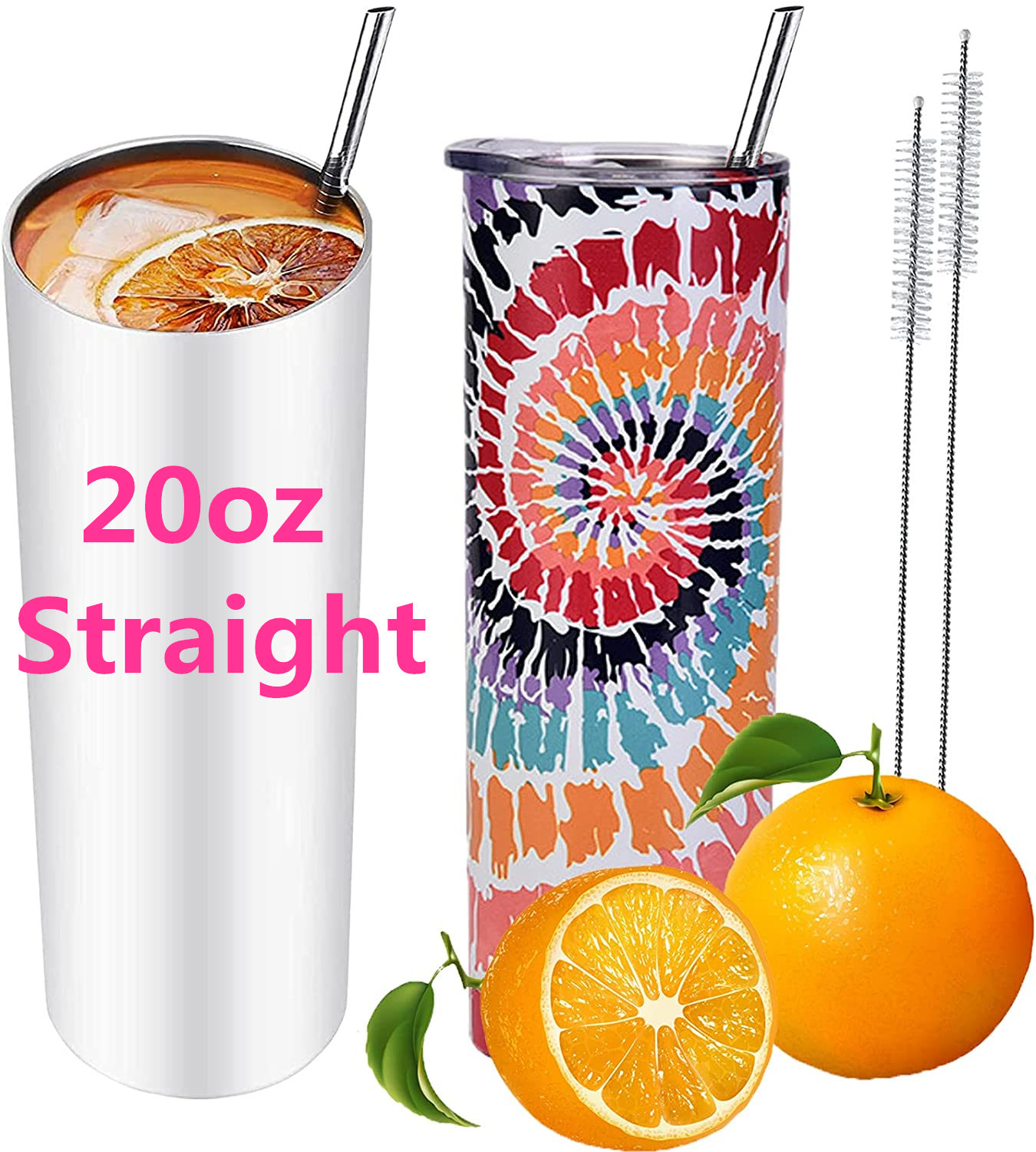 

20oz Sublimation Blank Straight Tumbler Cups Set Stainless Steel Insulated Travel Office Mugs with Closed Lid Straw Slim Water Cup for Party Gifts Wholesale