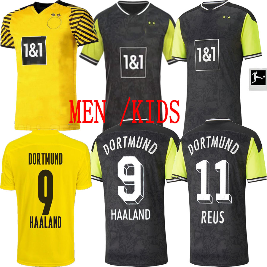 

21 22 Dortmund 4th soccer jerseys HAALAND REUS HAZARD 2021 2022 Fans Version balr SANCHO 110th jersey MEN Kids Kits football shirts training, Black