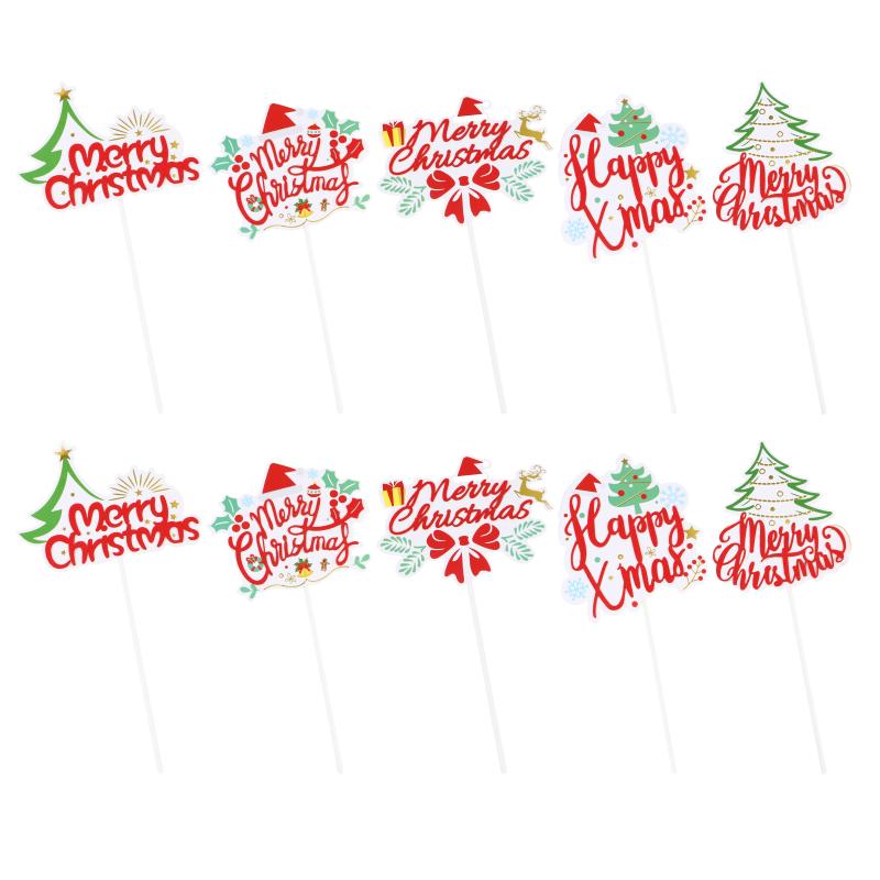 

Other Festive & Party Supplies 10pcs Exquisite Cake Topper Decorative Inserted Cards Christmas Props
