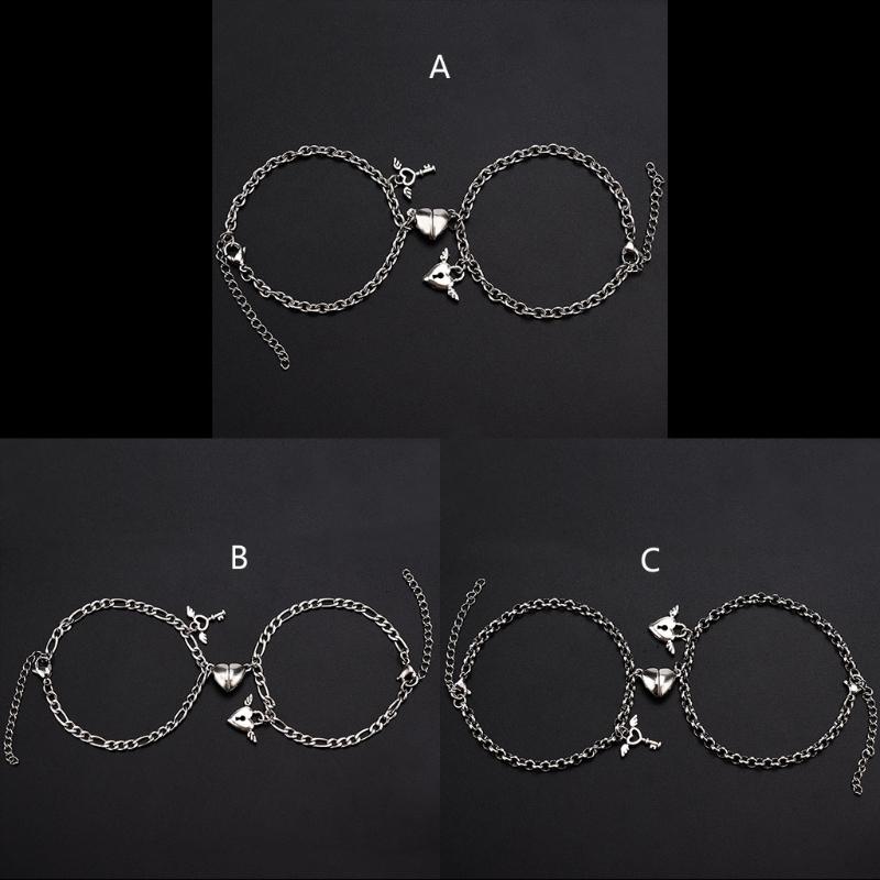 

Charm Bracelets 2pcs / Set Heart Magnet Attract Couple Bracelet Love Key Lock Jewelry Stainless Steel Chain Necklace, Golden;silver