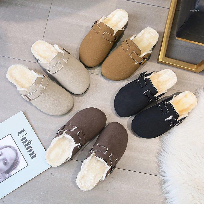 

Slippers Winter Warm Fur Women Faux Suede Upper Platform Flat Low Heel Outdoor Ladies Mules Non Slip Plush Lining Shoes1, Brown