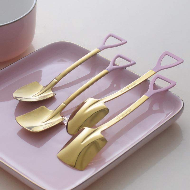

Dinnerware Sets Luxury Pink Gold Spoon Cutlery Tableware Spoons Shovel Kitchen Device Cooking Utensils 304 Stainless Steel Zero Waste Gift