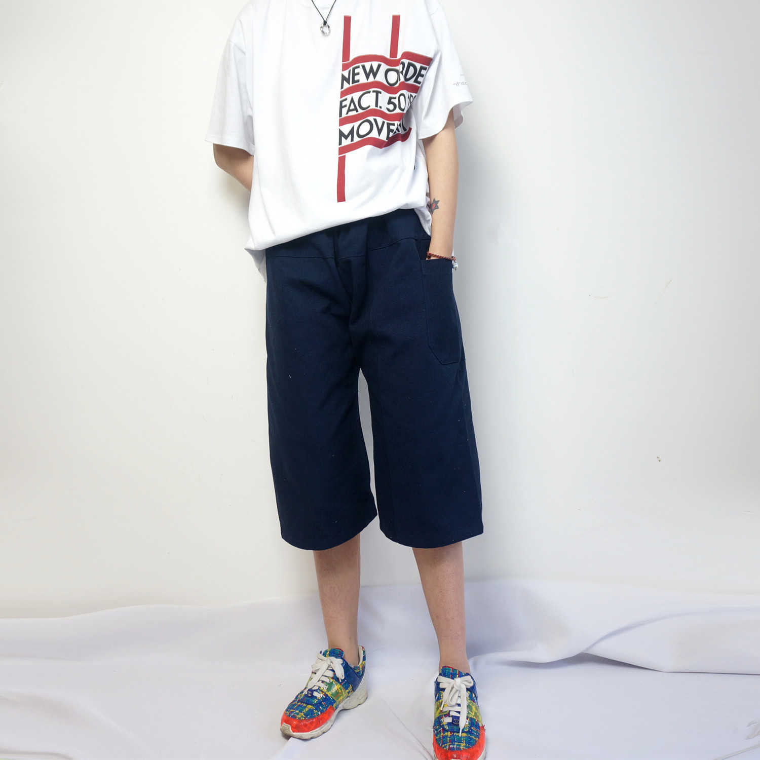 

Number raf18ss low B. end Simons men's loose tight Bermuda Capris, White;black