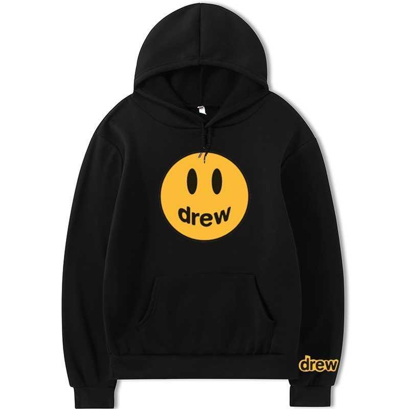 

Trendy men's trendy drew house smiling face hip hop loose couple's Hoodie, Black