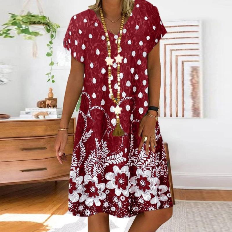 

Women' Swimwear Women Dress Plus Size Dresses Womens Loose Summer Style Feminino Vestido Cotton Casual Big Ladies Boho Sundress, Red