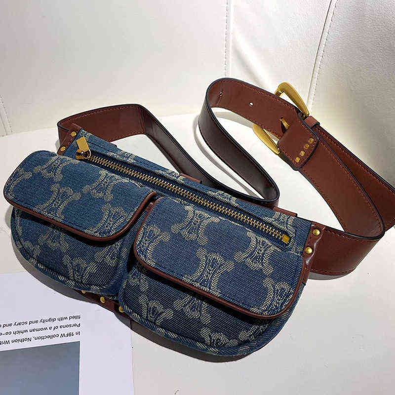 

Triomphe denim waist bag old flower chest bag versatile fashion armpit bag Vintage medieval, Red