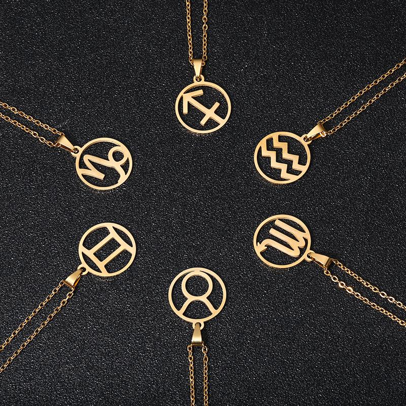 

Pendant Necklaces Stainless Steel 12 Horoscope Zodiac Sign Necklace Gold/Silver Color Constellations Men Women Jewelry Gift