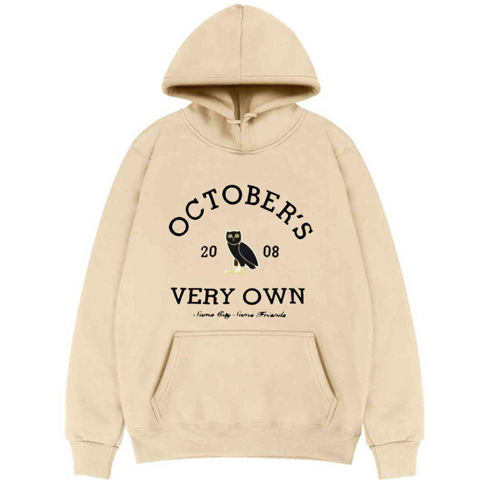 

Men Hoodies October's 2008 Very Own Letter Tee Owl Print Hooded Couples Fashion Top Coat Long Sleeve Women All-match Sweatshirt, Black