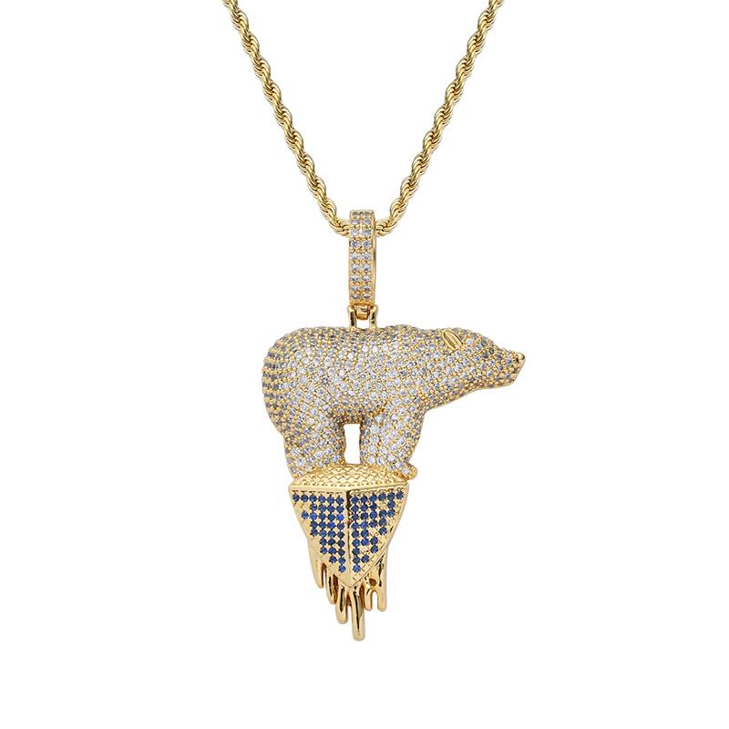 Pendant Necklaces Hip Hop Cubic Zirconia Paved Bling Iced Out Polar Bear Animal Pendants Necklace For Men Rapper Jewelry Gold Silver Col-image-708544104