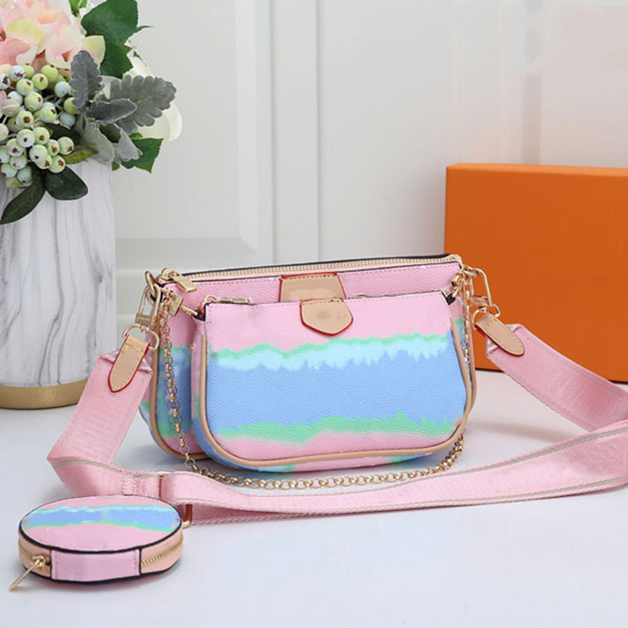 

Favorite Women Genuine Leather bags Fashion Handbags Multi Pochette Accessoires Purses Flower Mini 3pcs 3 piece set Crossbody Shoulder Bag w