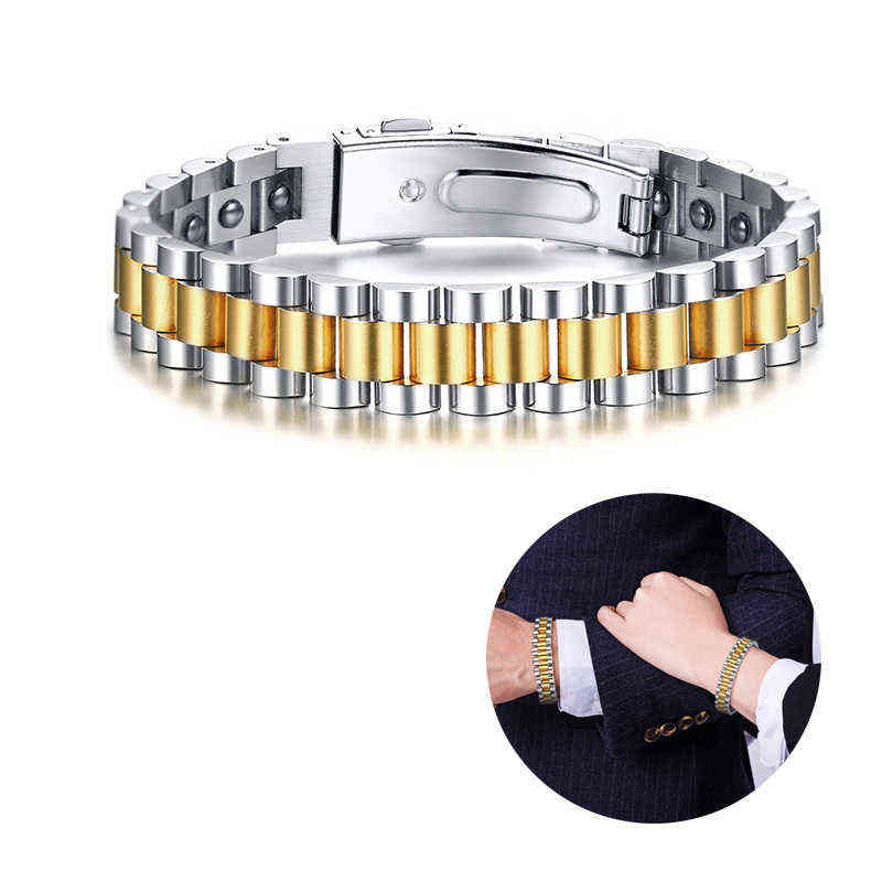 

Black Hematite Therapy Watchband Bracelet for Men Stainless Steel Link Bracelets Gift Him Her