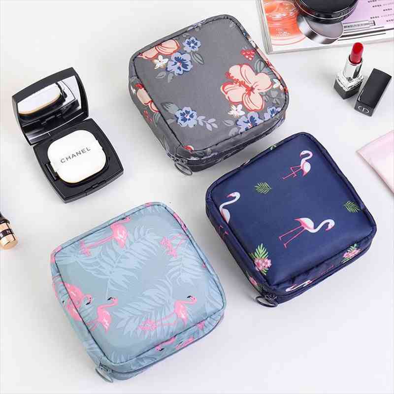 Mini oxford tissu femmes stockage sacs cosmétiques dessin animé voyage de toilette organiser maquillage cassette sanitaire pochette