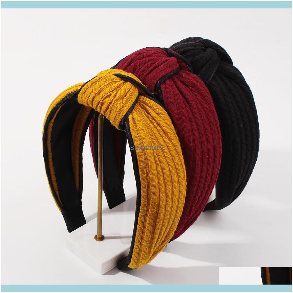 

Headbands Solid Color Knotted Headband Soft Veet Hairband For Women Fashion Wide Middle Cross Hoop Winter Hair Jewelry Gifts Drop Delivery 2