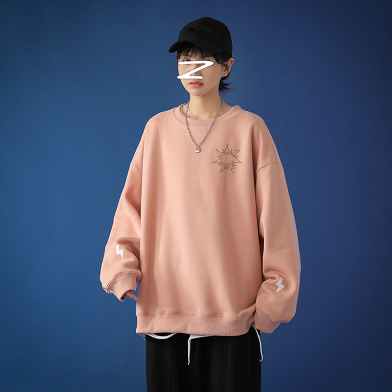 

Women's Oversized Pullover Sweatshirt Sun Print Female Sweatshirts Long Sleeve Drop-shoulder O-neck Loose Casual Spring 210518, Pink