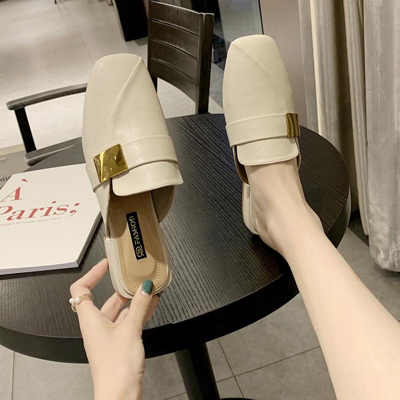 

Slippers Woman Fashion Flip Flop Muller Square Head Flat Simple Solid Color Spring Walk U30-48, Beige