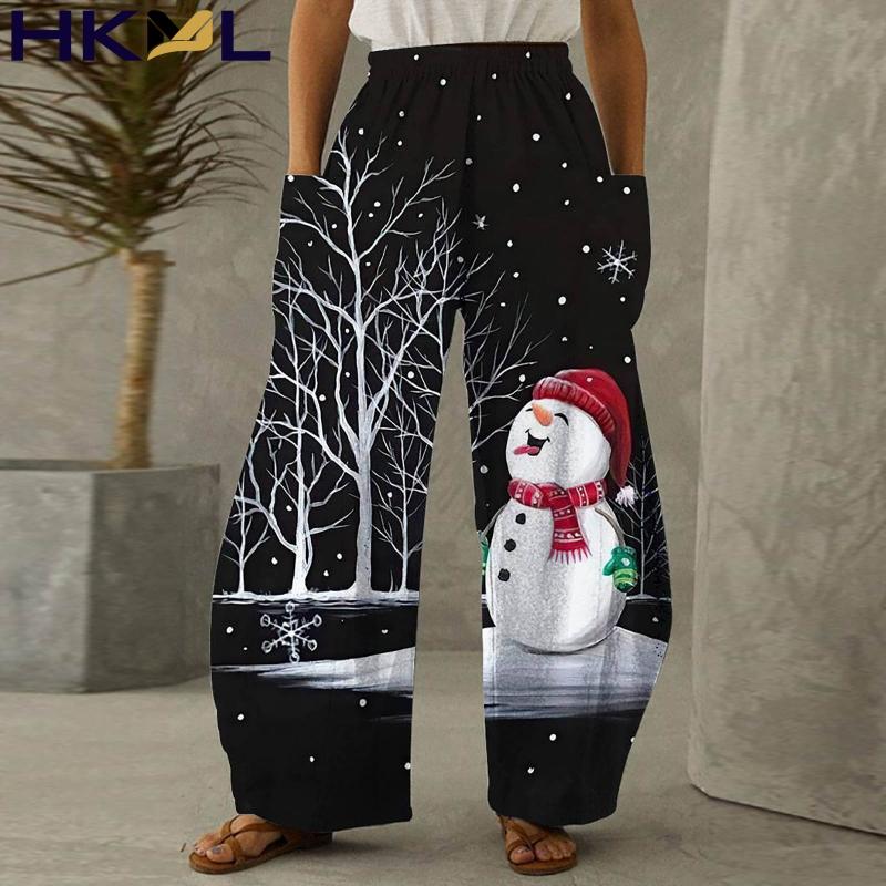 

Women's Pants & Capris Christmas Woman Print Pockets Casual Loose Plus Size Fashion Clothes 2021, Black;white