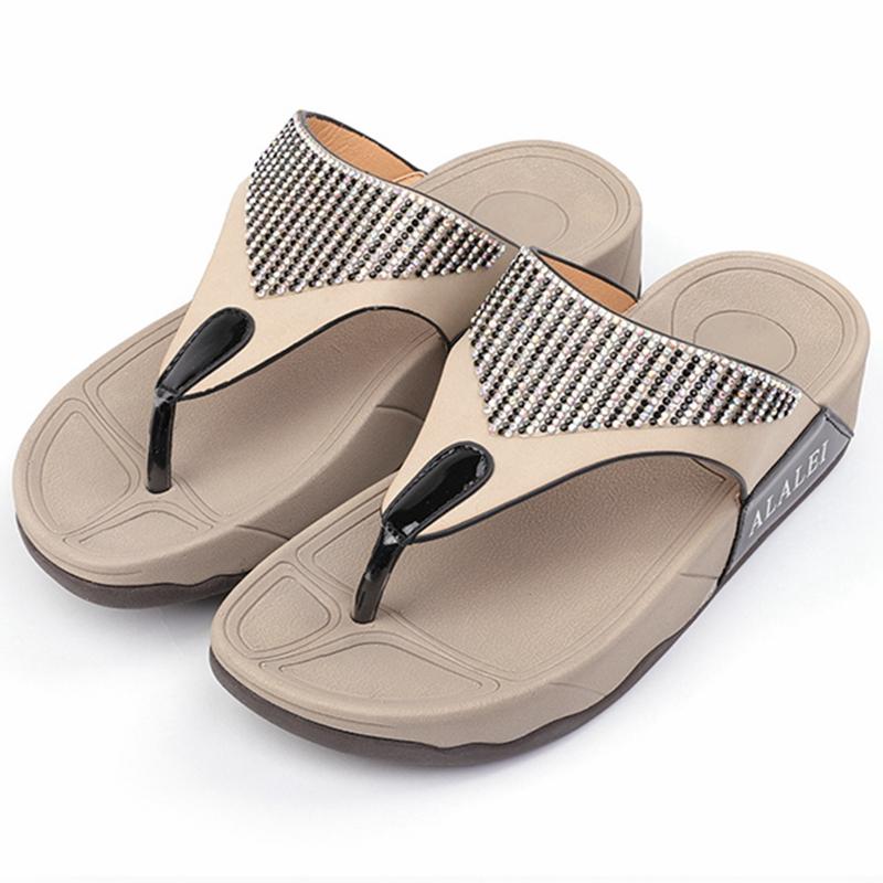 

Sandals Fashion Summer Platform Women's Shoes National Bohemian Wedge Slippers Plus Size Flip Flops Beach Flats, Black