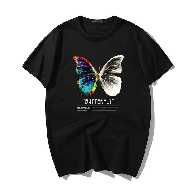 

Streetwear Punk Butterfly Swag Print T Shirts Male Gothic Short Sleeve Oversized Tops Aesthetic Harajuku Hip hop Men's T-shirt, White