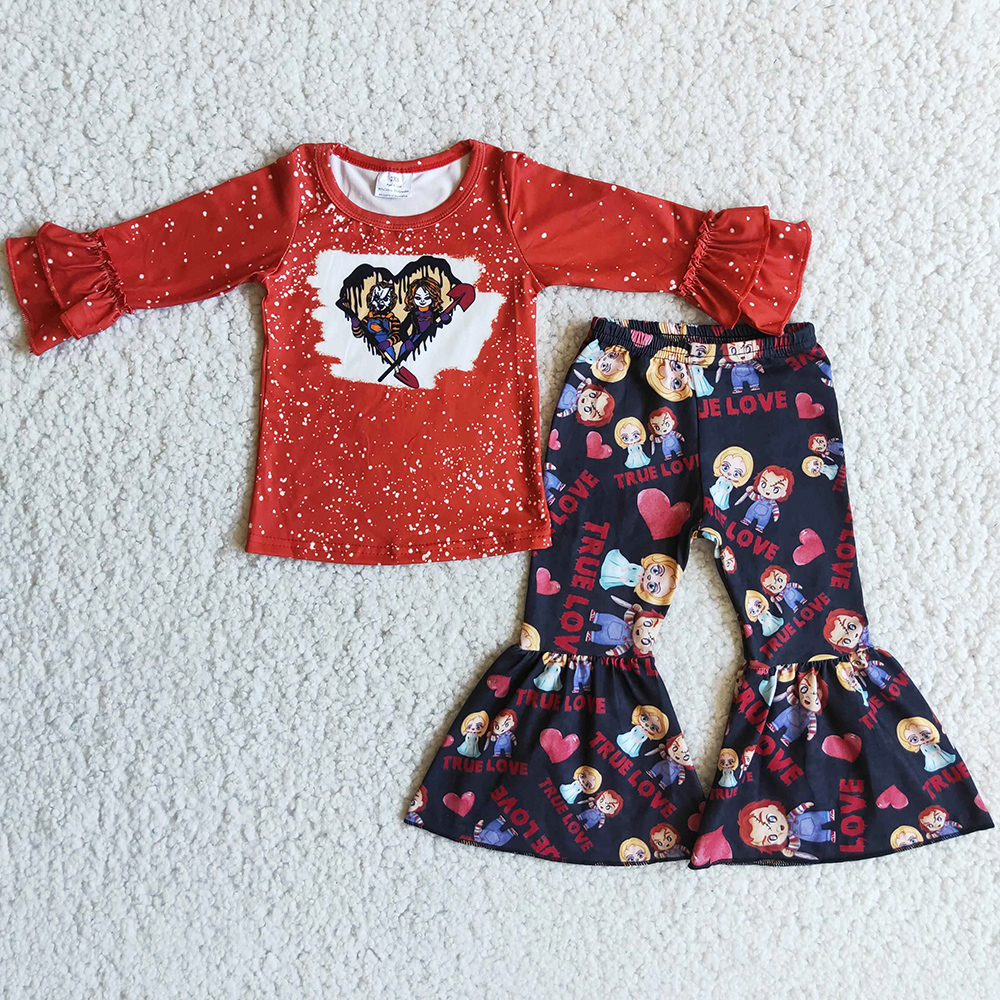 

Kids Designer Clothes Girl Halloween Sets Wholesale Baby Girls Clothing Fashion Ruffle Long Sleeve Bell Bottom Pants Boutique Fall Outfits Kid Friends Children Set, Multi