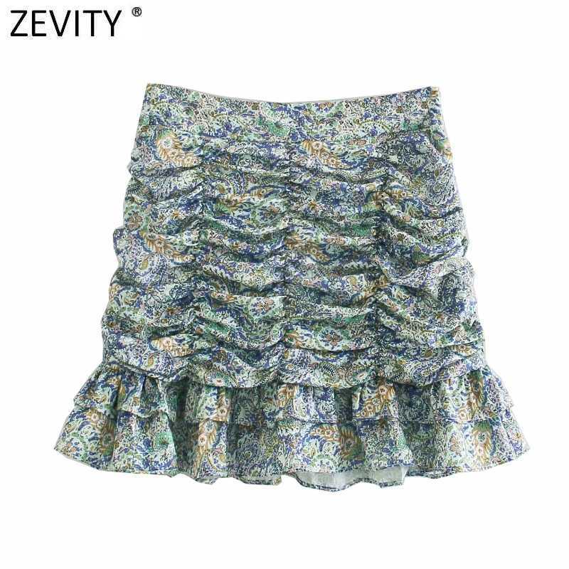 

Zevity Women Vintage Cashew Nut Floral Print Hem Ruffles Casual Slim Pleated Skirt Faldas Mujer Femme Side Zipper Vestido QUN733 210603, Bb qun733