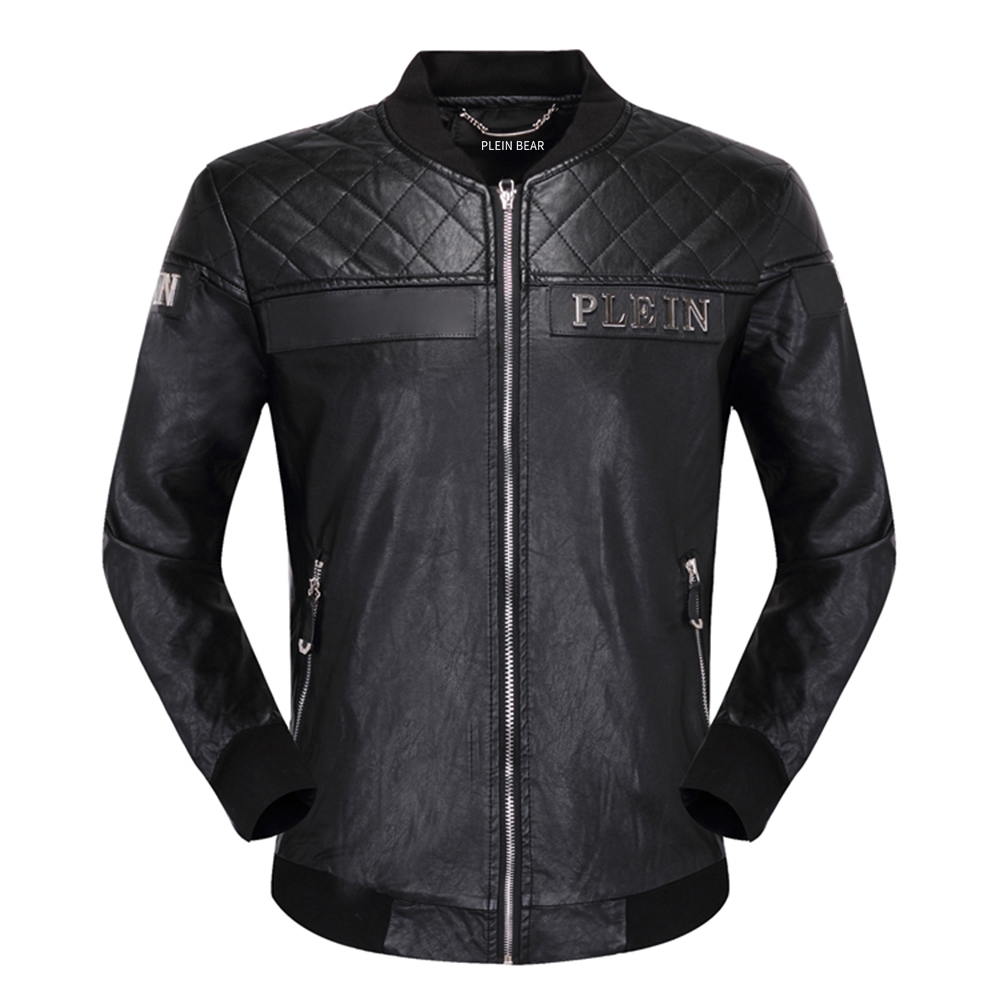 

PLEIN BEAR Winter & Autumn Men Coat Jacket Slim Faux Leather Motorcycle PU Faur Jackets Long-sleeve Outerwear Coats 84162, Black