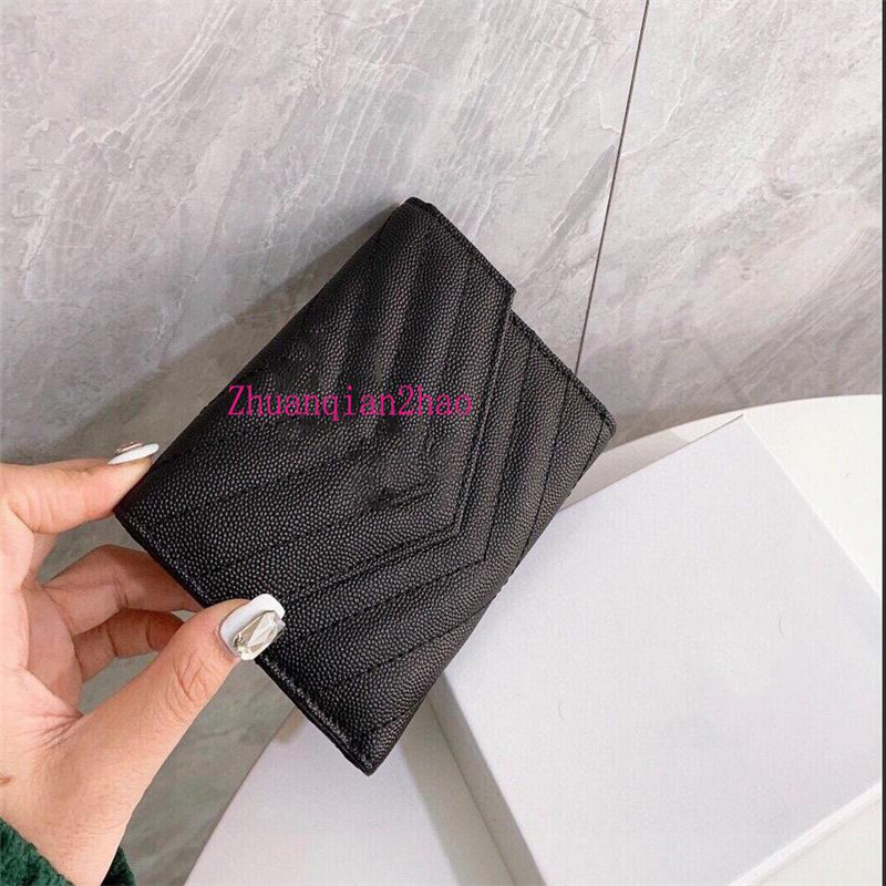 

2020 new fashion card holders caviar woman mini wallet designer purse color genuine leather pebble texture luxury wallet with box, Black