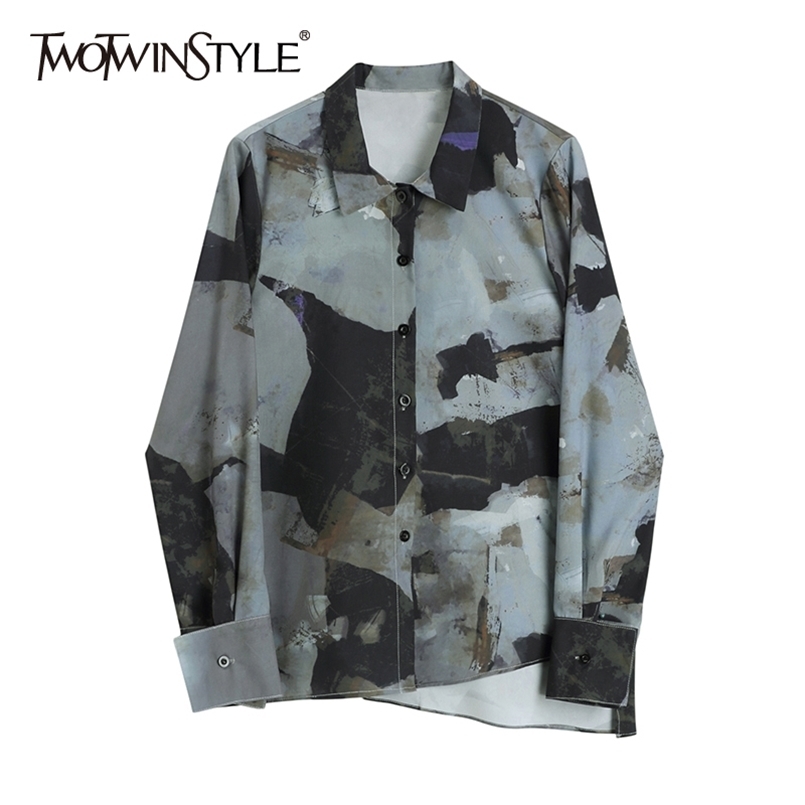 

Casual Printed Blouse For Women Lapel Long Sleeve Hit Color Vintage Shirt Female Spring Fashion Clothing 210524, Aspicture