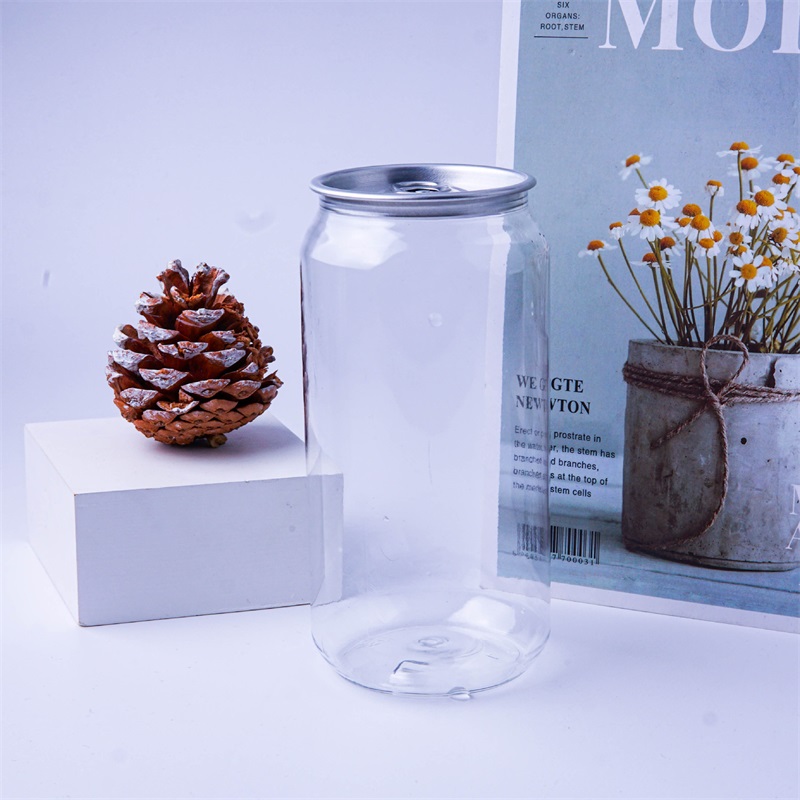 

Plastic Beverage Bottle Pop Can 350ML 500ML 650ML Ring-pull Can Round Water Bottles Disposable food grade PET Juice Cups B3, As show
