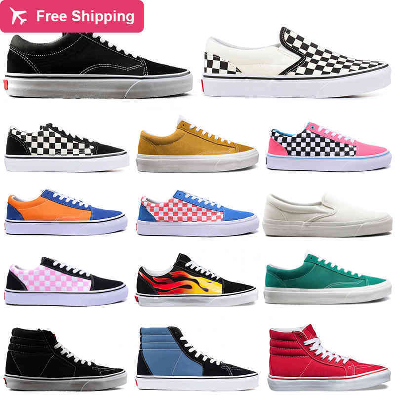 

2022 White Old Skool Canvas Shoes Men Women Fear of God Triple White Red Blue Pink Fashion Slip on Skateboard Sports Sneakers 36-45, Item #3