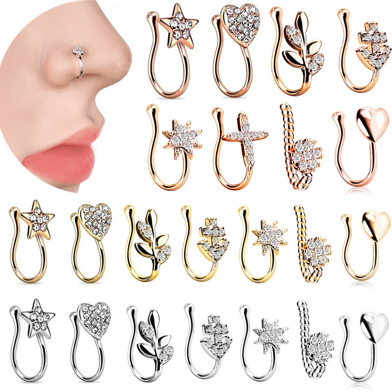 1Piece Stainless Steel Heart Clip On Nose Ring Star Fake Nose Piercing Clip On Cross Nose Clip Fake Jewelry Faux Piercing Nez-image-678537316