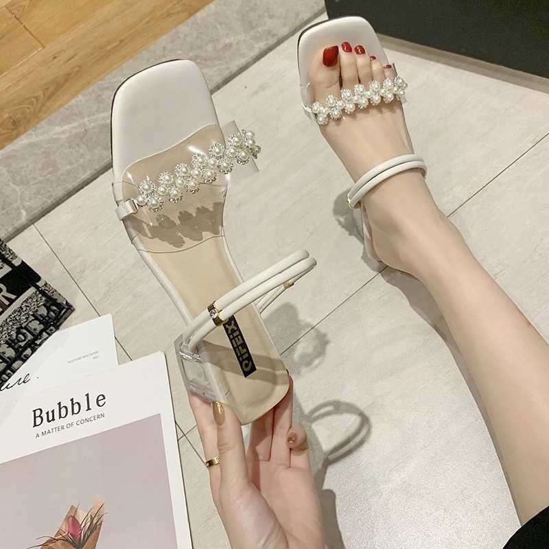 

Summer Slip-on Party Women Pearl Sandals Fashion Women Temperament Sandals Round Head Non-slip Chic Shoes Ladies 6CM 210611, White