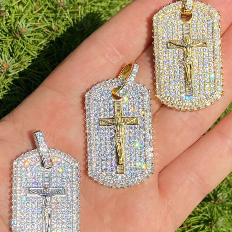 

Chains 2021 Cross Jesus Charm Pendant Necklace HipHop Iced Out Bling 5A Cubic Zirconia Punk Cool Men Boy Fashion Rope Chain Jewelry