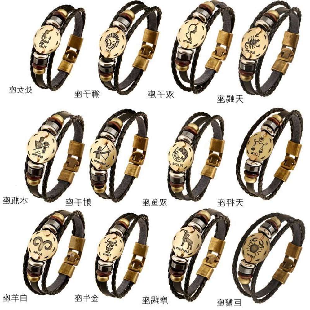 

Hand catenary Jewelry 12 constellations simple multilayer knitting lovers Leather Bracelet, Black
