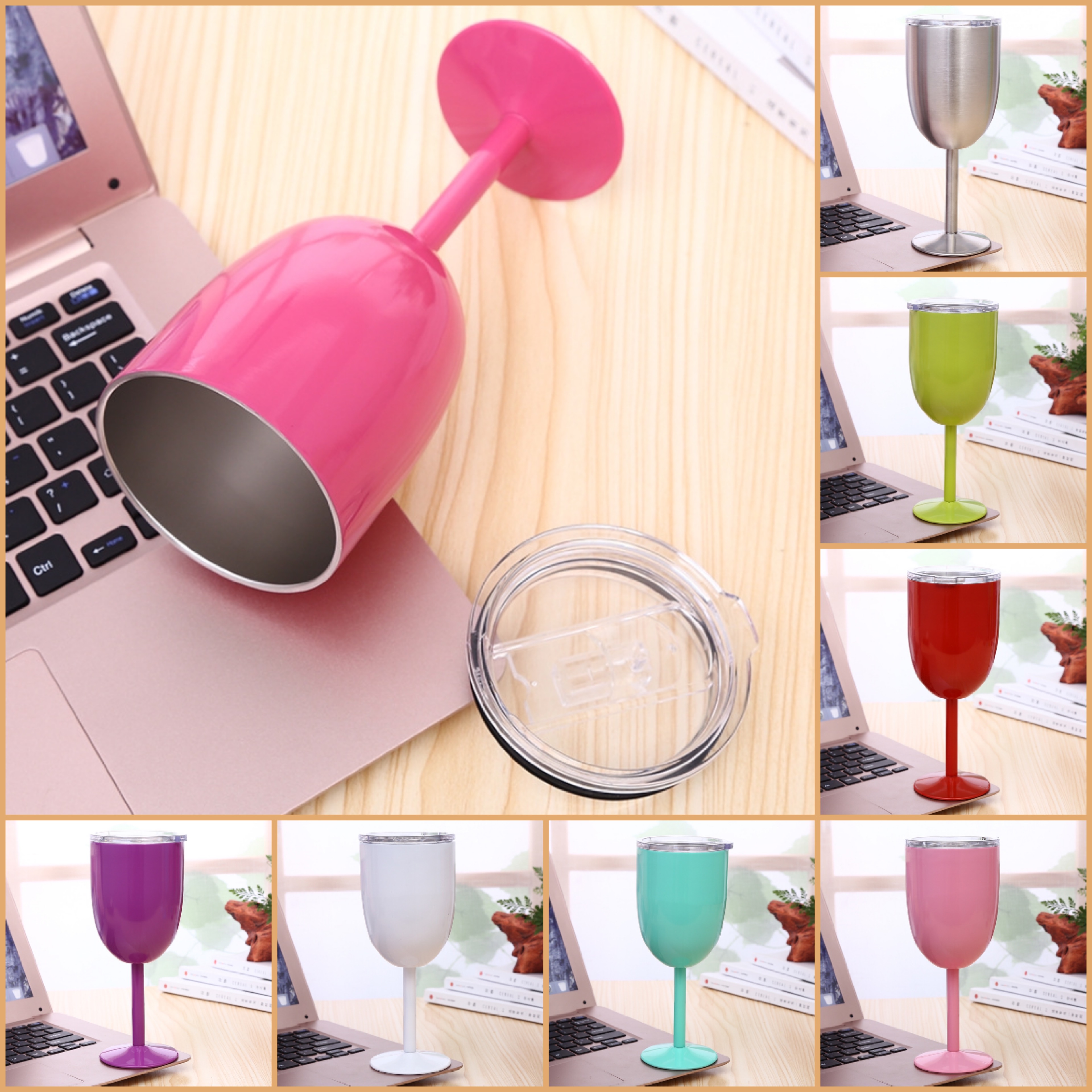 

11 Colors 10oz Wine Glasses 304 Stainless Steel Double Wall Vacuum Tumbler Insulated Cups With Lids Red Cup