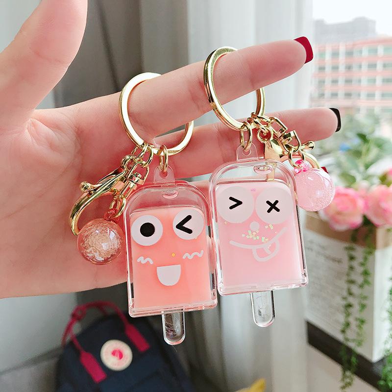 

Keychains Cute Popsicle Cream Sequins Keychain Quicksand Liquid Acrylic Keyring Key Chain Car Backpack Charm Women Girl Gift Fob