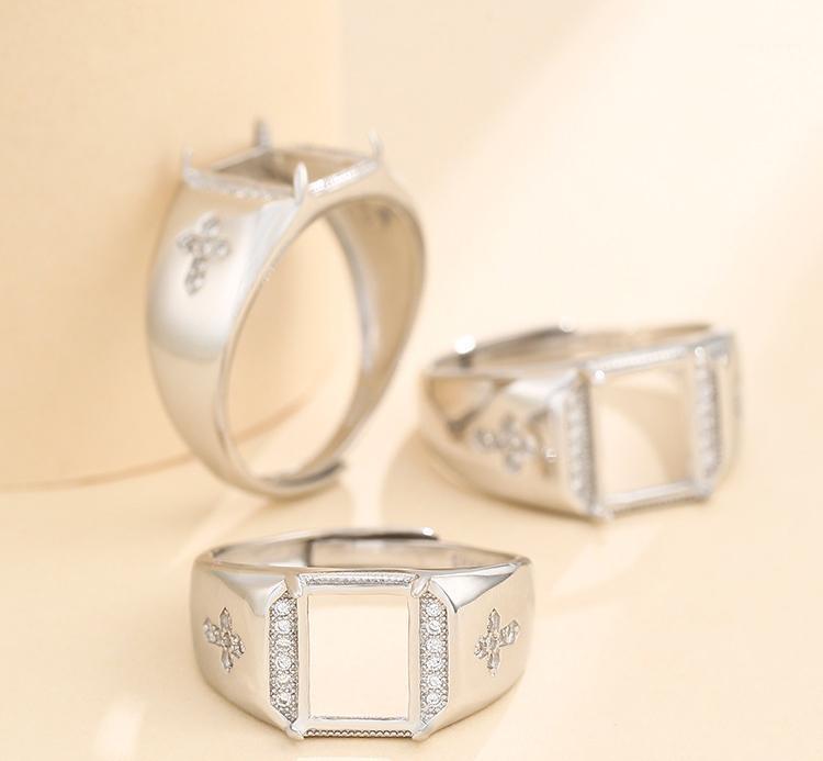 

Cluster Rings 8*10mm 925 STERLING SILVER Semi Mount Bases Blanks Base Blank Pad Men Ring Setting Set Diy A5531, Golden;silver
