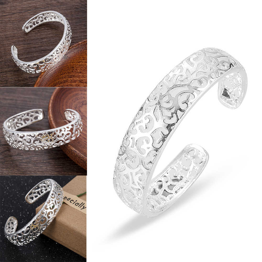 

Vintage Fashion Plated Bezel Hollow Cuff Bangle Open Bracelet Girl Bracelets & Bangles Female Cute Women Wedding Jewelry Q0719