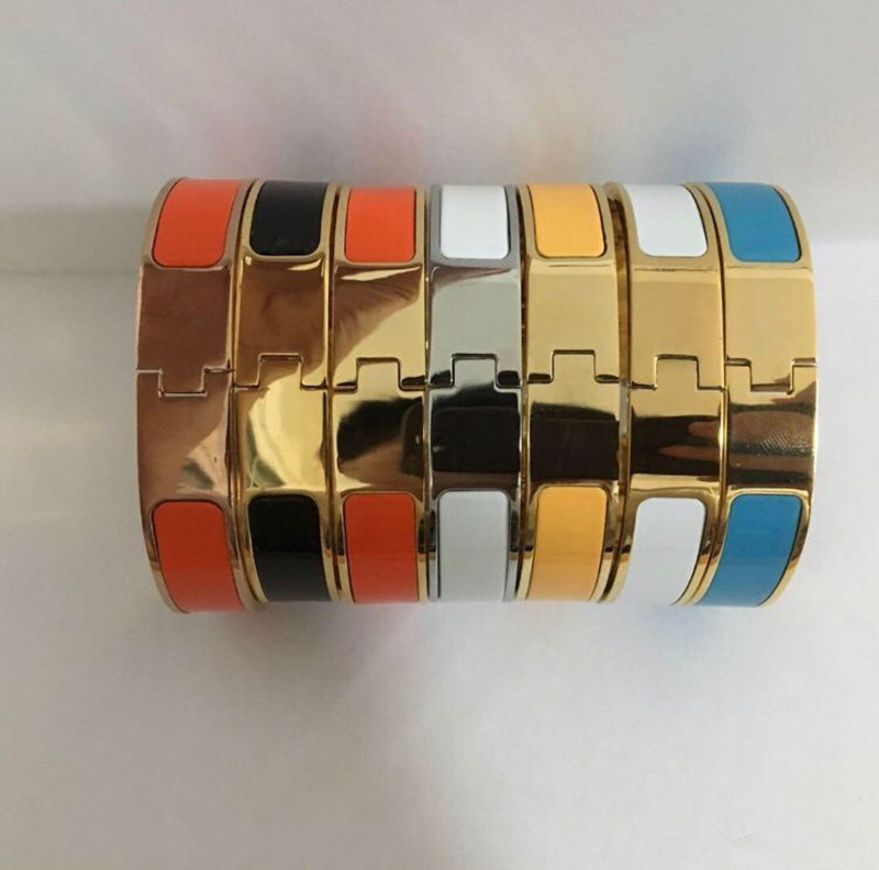 

Fashion Stainless Steel Bangle Women Men Enamel Bangles Jewelry Rose Gold Silver H Letter Bracelets Love Bangle with Original velvet bag, Black
