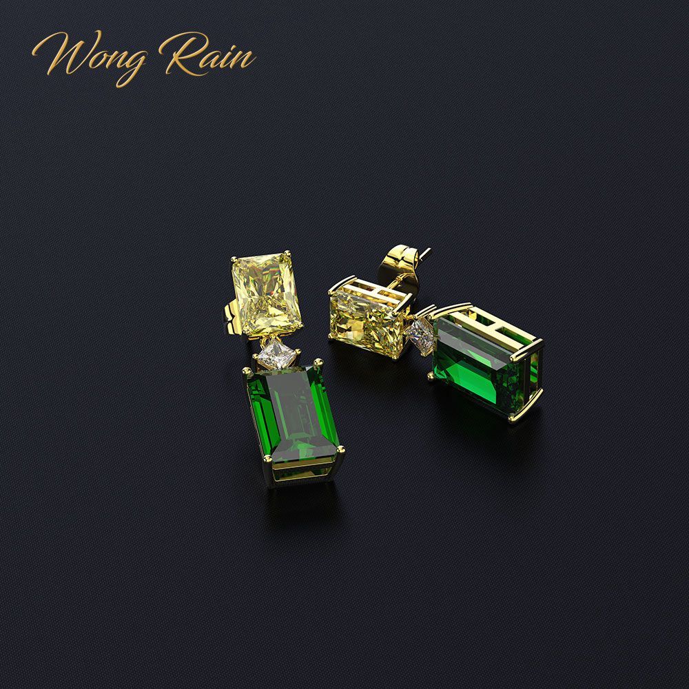 

Wong Rain Vintage 100% 925 Sterling Silver Citrine Emerald Gemstone Diamonds Anniversary Earrings Fine Jewelry Gift Whole
