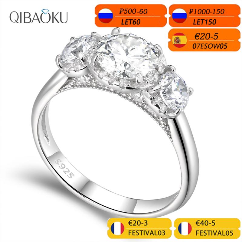 

Cluster Rings S925 Sterling Silver Wedding Ring 6.5mm 3 Big Mainstone Moissanite Diamond Engagement Round Solitaire For Women, Golden;silver