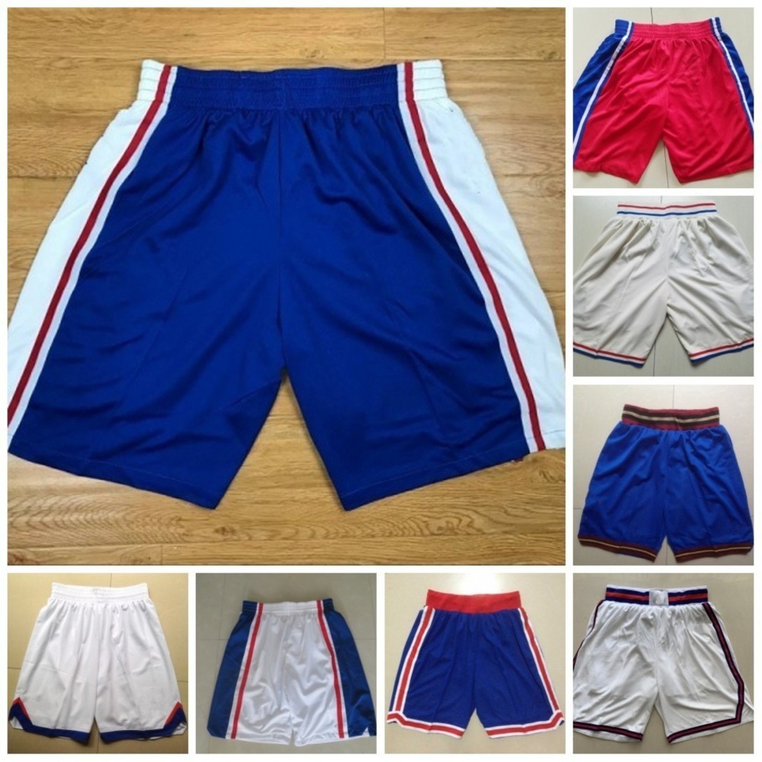 

Basketball Shorts Blue White Red Vintage Breathable Pants Sweatpants Classic Shorts City Stitched, As