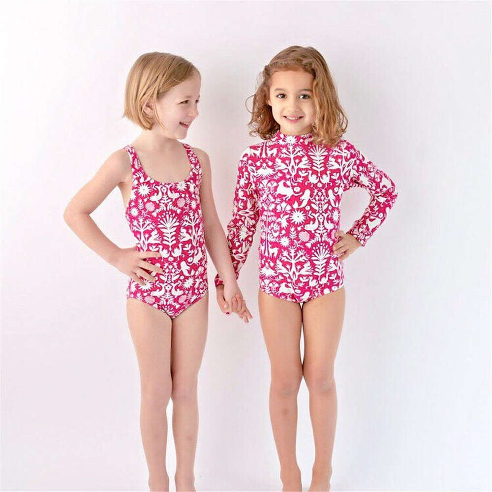 

Children's suit Children's ins long sleeve sunscreen swimsuit girl's one piece bikini, Black