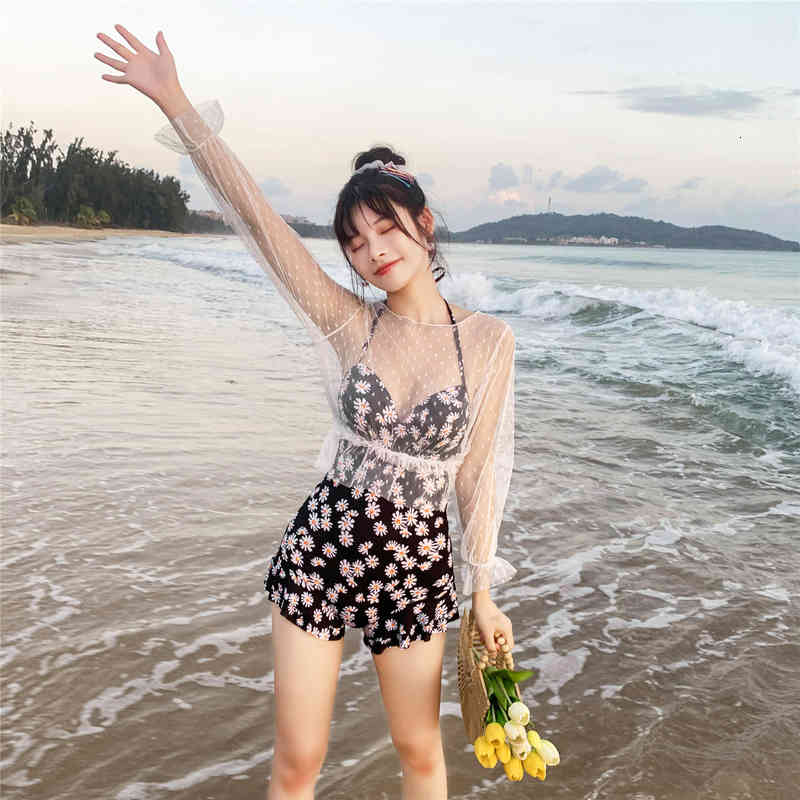 Two One Lace Swimsuit Piece Bikini Sexy Daisy Backless Swimming Suit-image-678486296