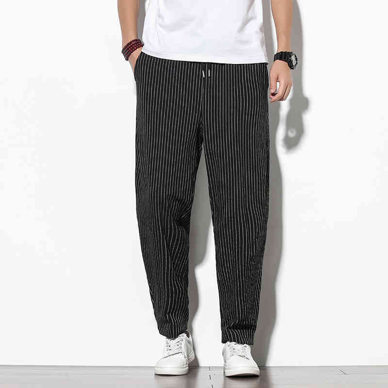 

Men's Pants Cotton Linen Striped Men Harem 2021 New Fashion Korean Style Hip Hop Streetwear Mens Jogger Casual Male Trousers BMGL, Red